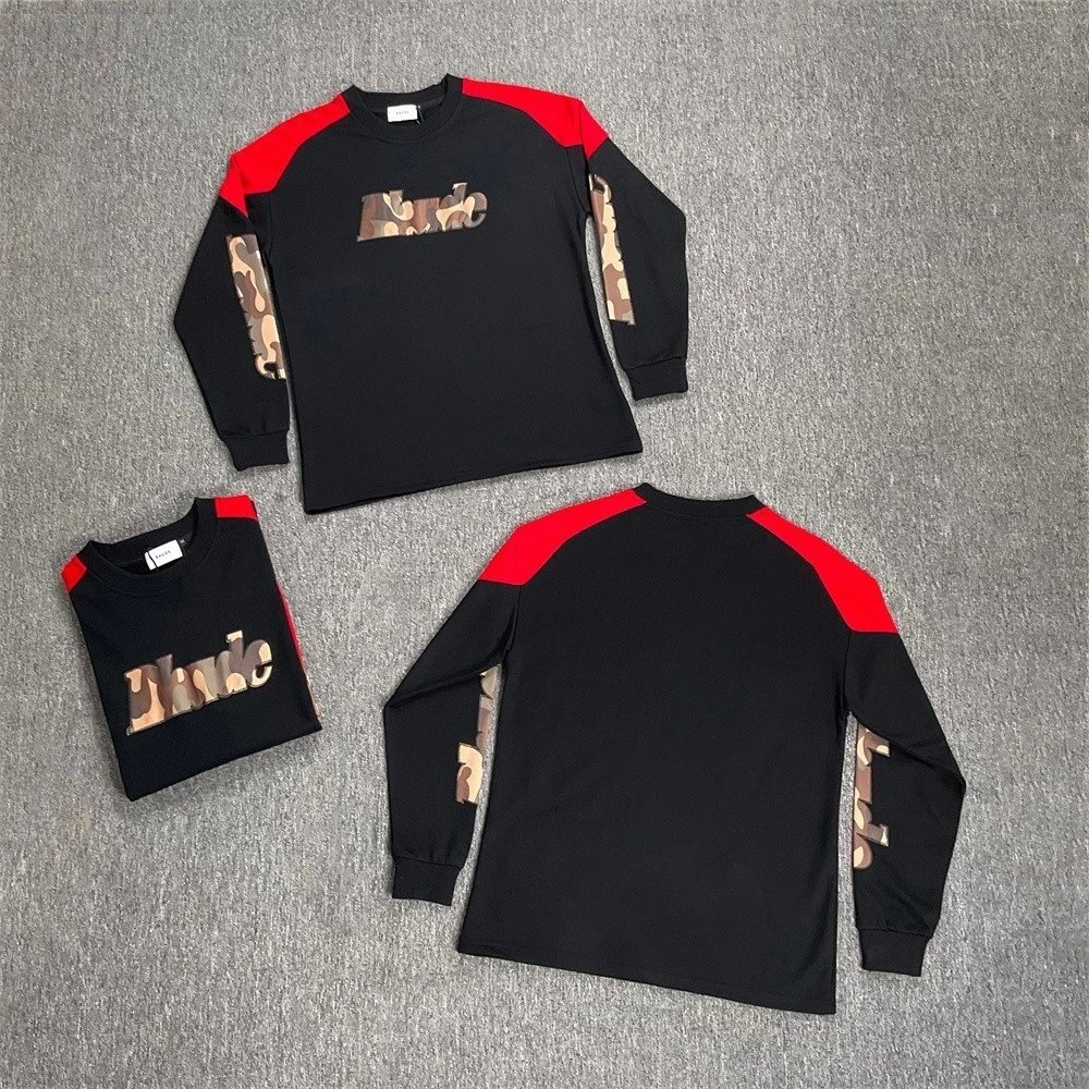 Thade Camo Print Long Sleeve T-Shirt Black Red