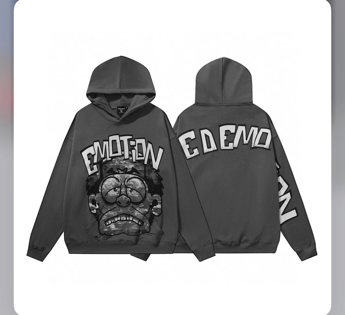 EMOTION Hoodie Black Graphic Sweatshirt Streetwear