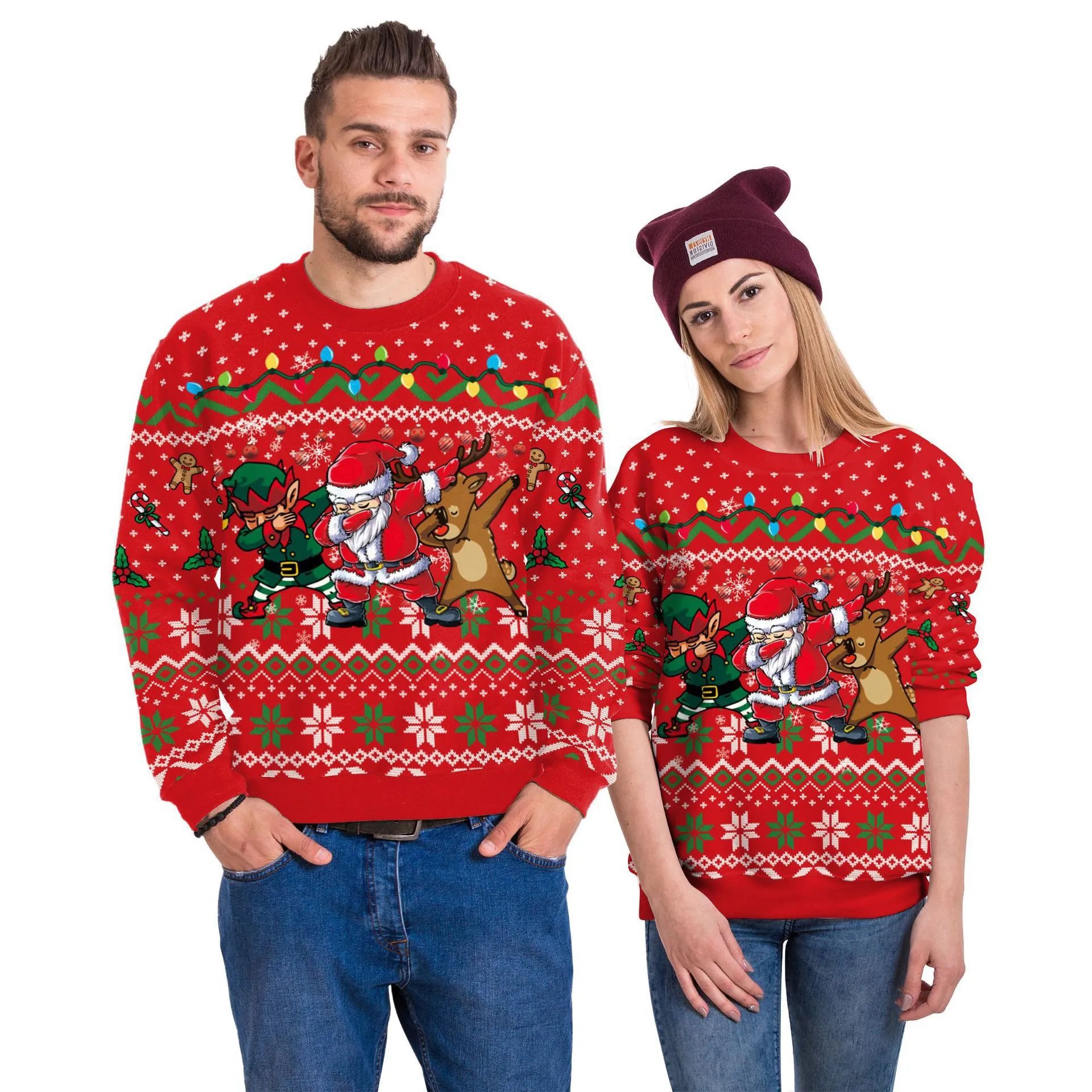 Funny Santa Elf Reindeer Ugly Christmas Sweater for Men Women