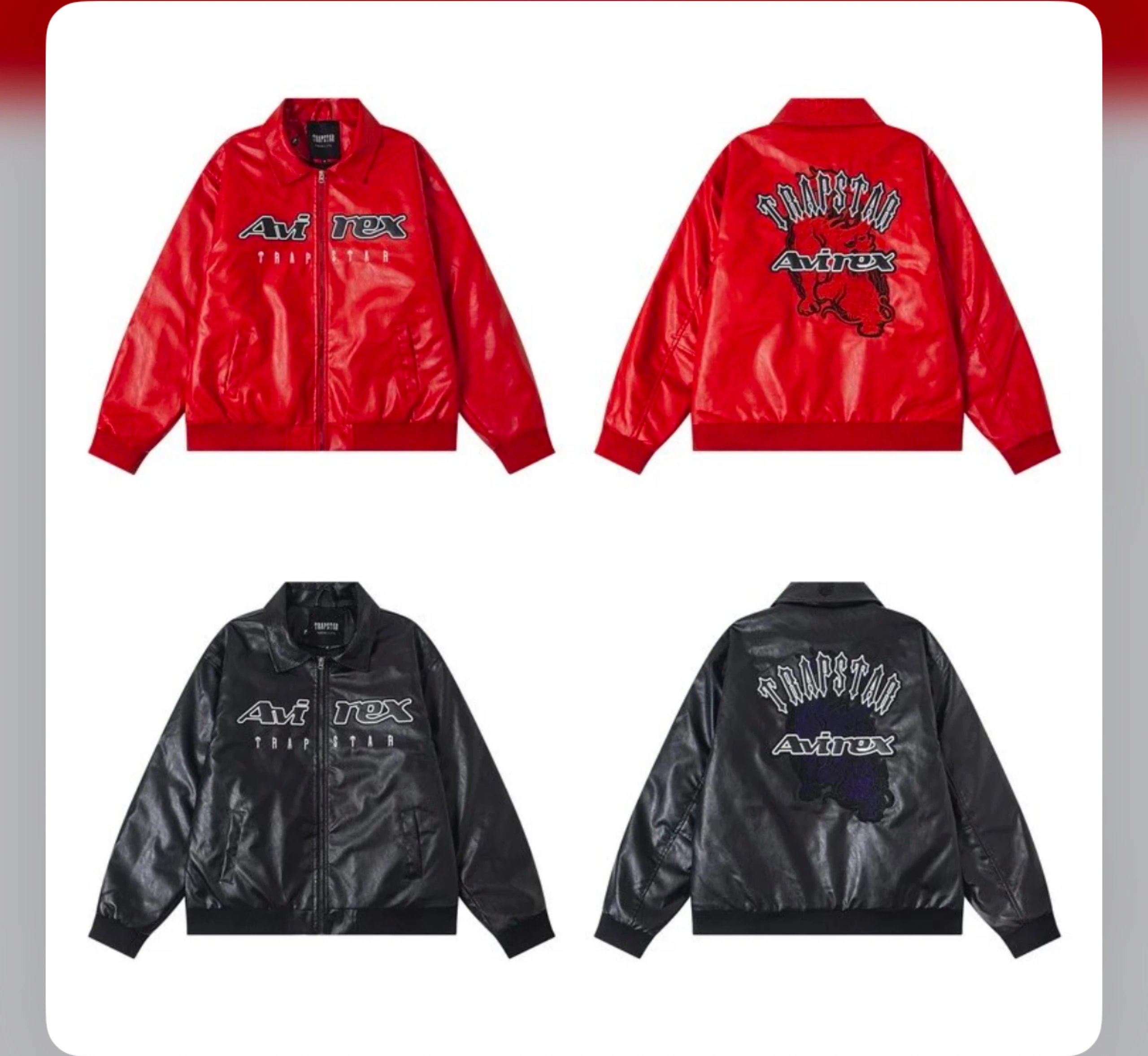 Avirex Trapstar Bomber Jacket Red and Black Leather Style