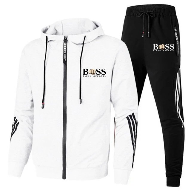BOSS FLEXZ APPAREL Men's Hoodie and Jogger Set White Black