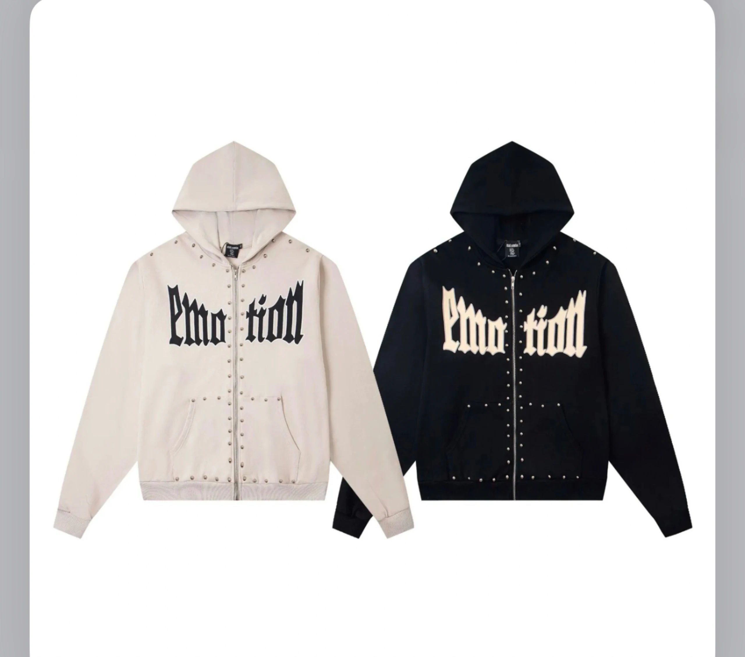 Emotion Zip-Up Hoodie Black and Cream Gothic Logo Sweatshirt