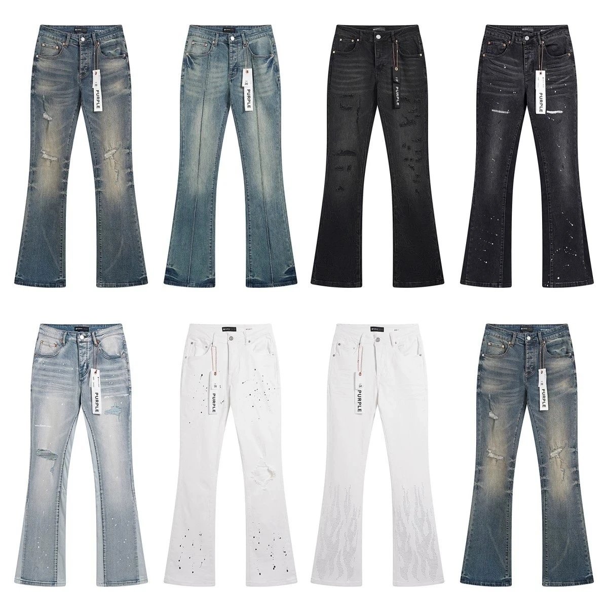 PURE Flared Jeans Women's Denim Pants Fashion Distressed Stretch