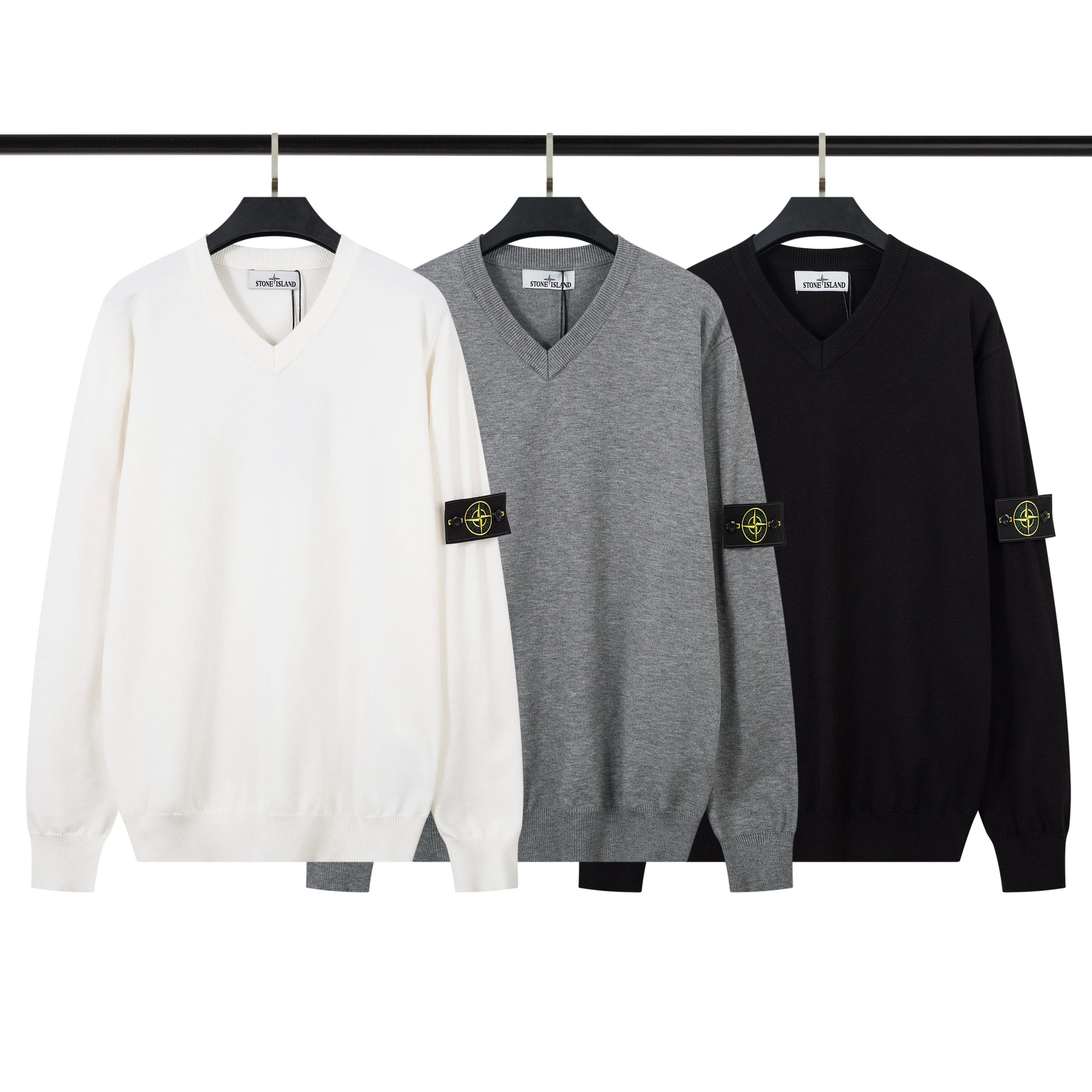 Stone Island V-Neck Sweater Men's Knitwear Classic Style