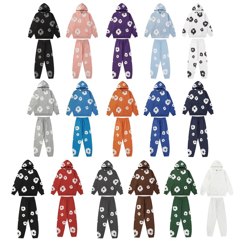 Floral Print Hoodie and Pants Set for Women and Men