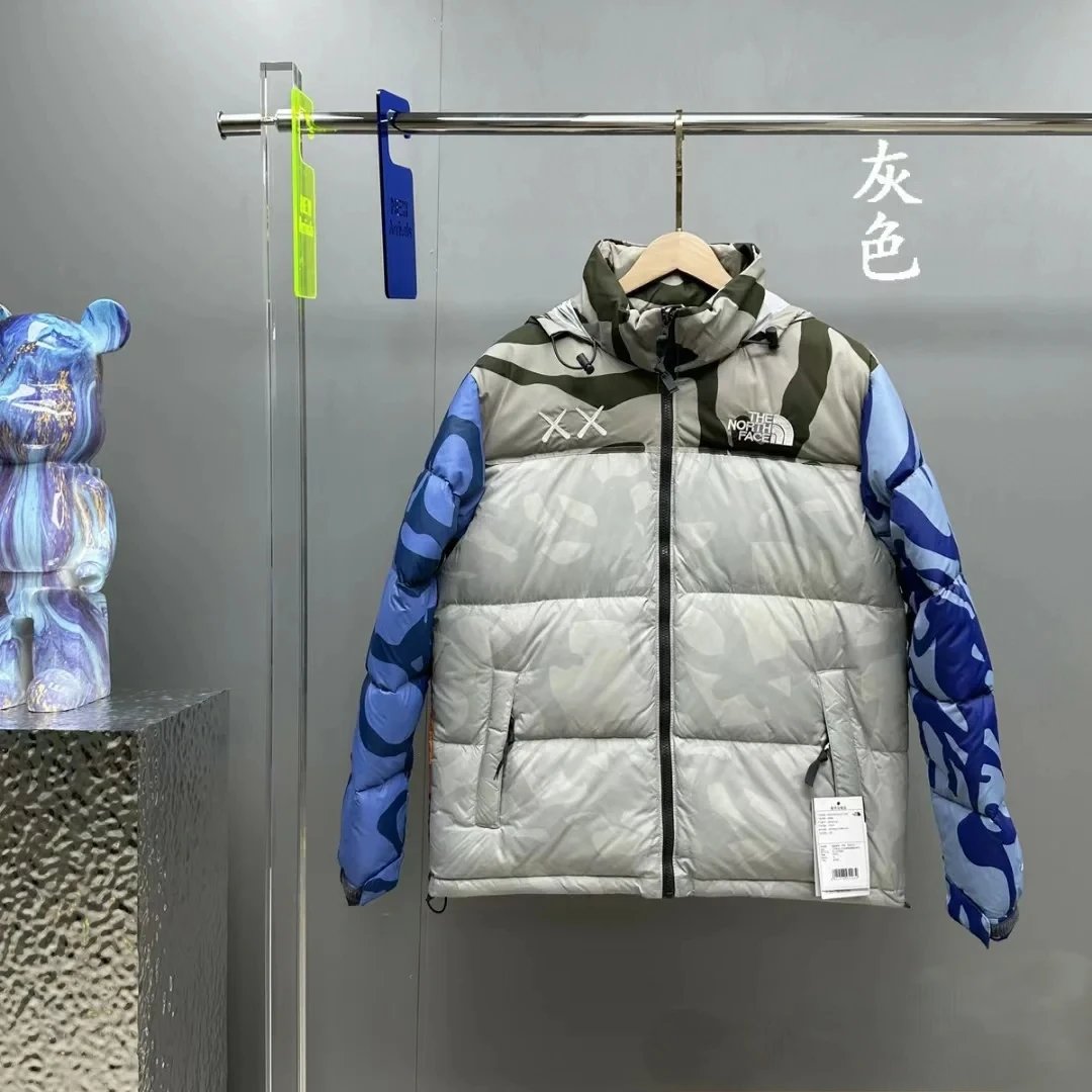 The North Face Camouflage Print Puffer Jacket Grey Blue
