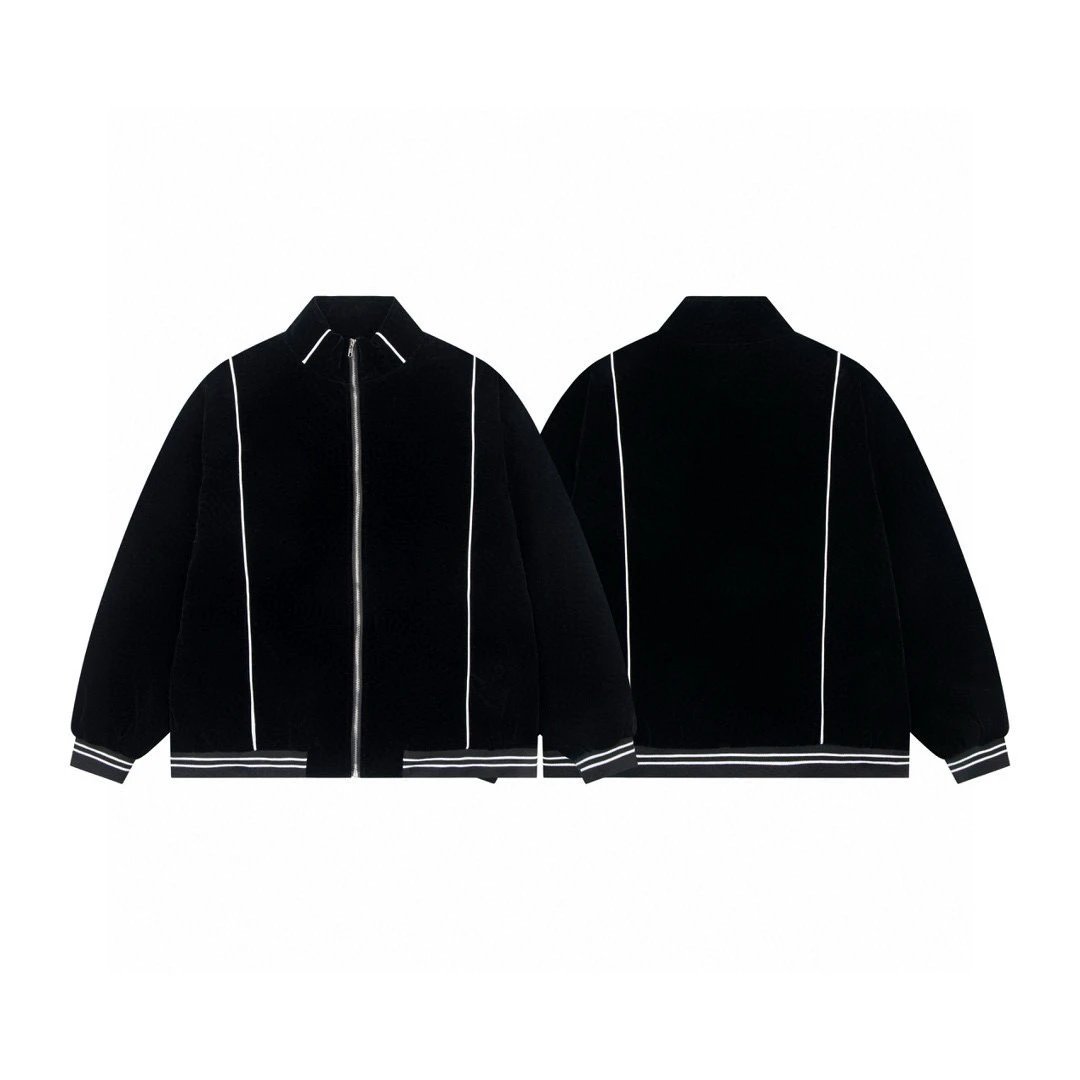 Black Velvet Track Jacket with White Trim
