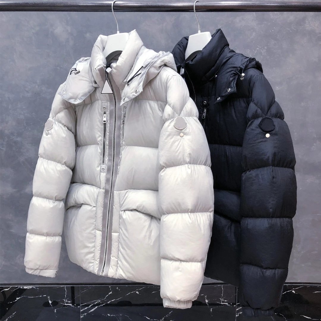 Stylish White and Black Puffer Jacket with Hood for Winter