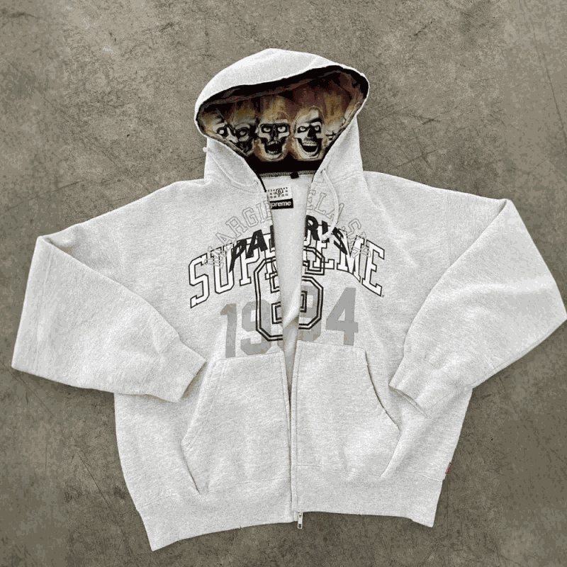 Supreme Arch Logo Zip-Up Hoodie Grey