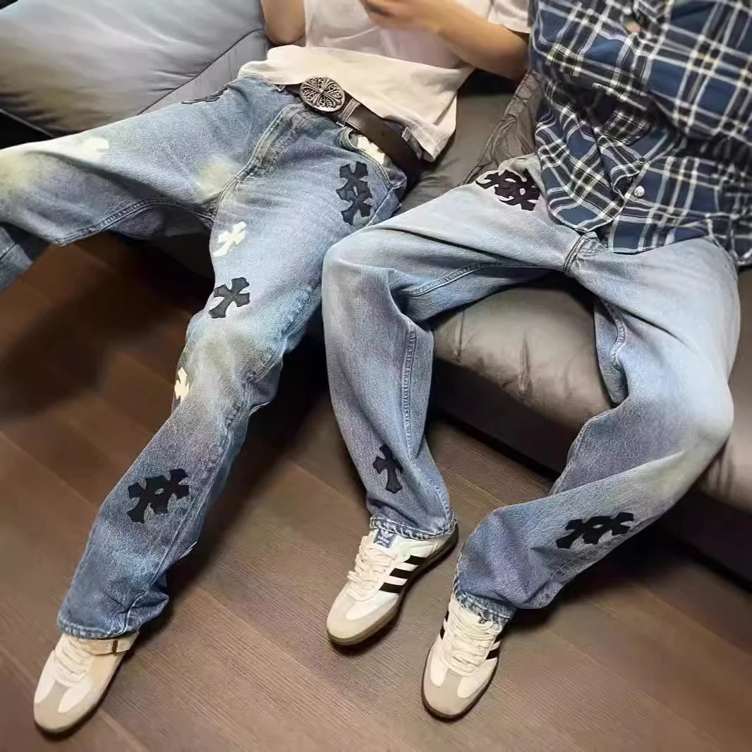 Stylish Patchwork Denim Jeans for Men Casual Streetwear Fashion