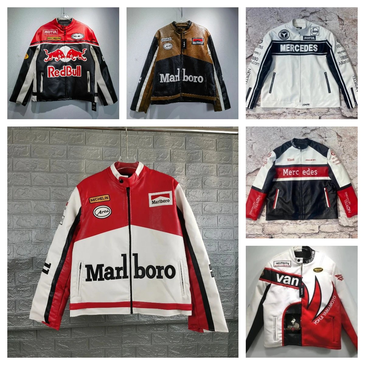 Racing Leather Jacket Marlboro Red Bull Mercedes Van