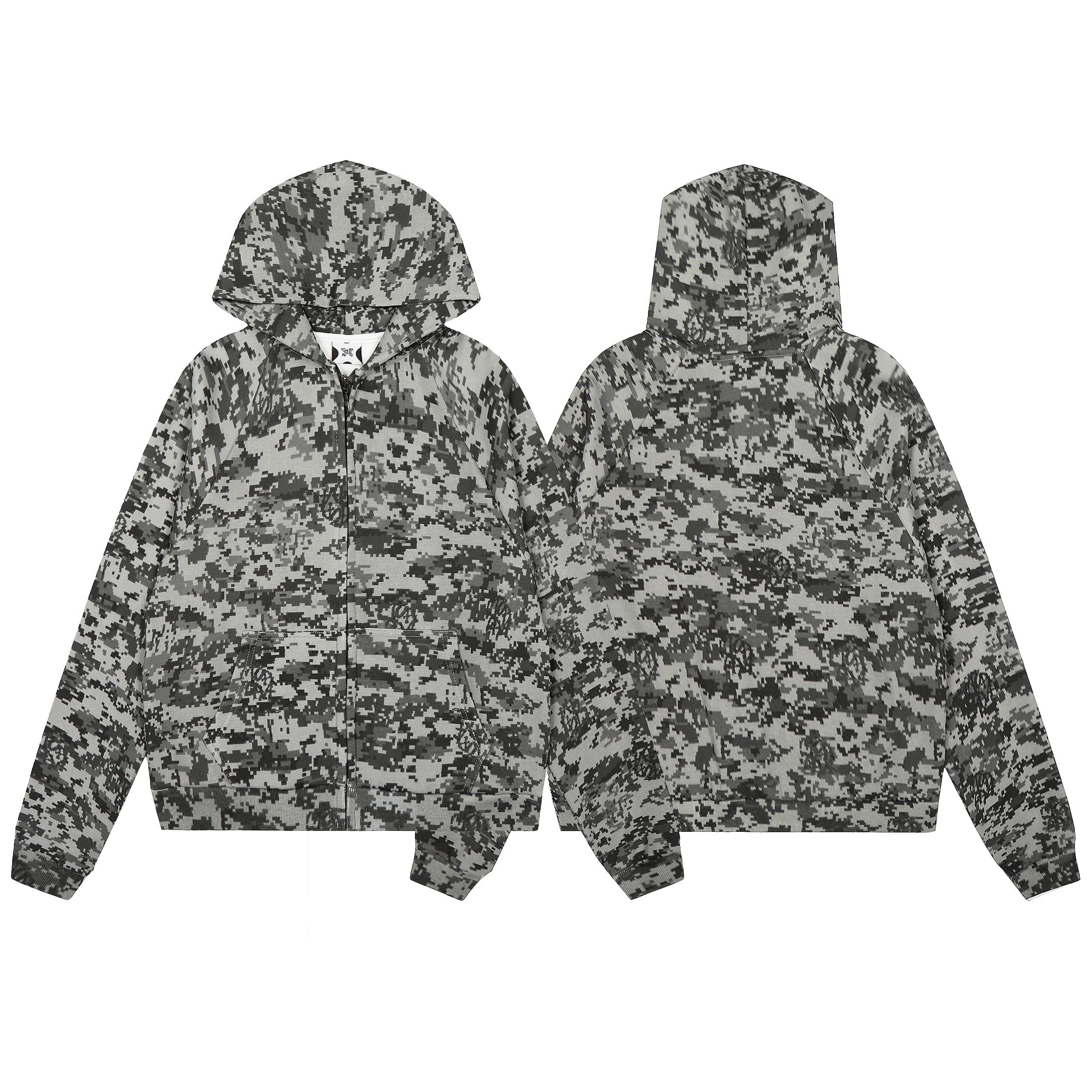 Camouflage Print Hoodie Zip-Up Sweatshirt Men Women Fashion Streetwear