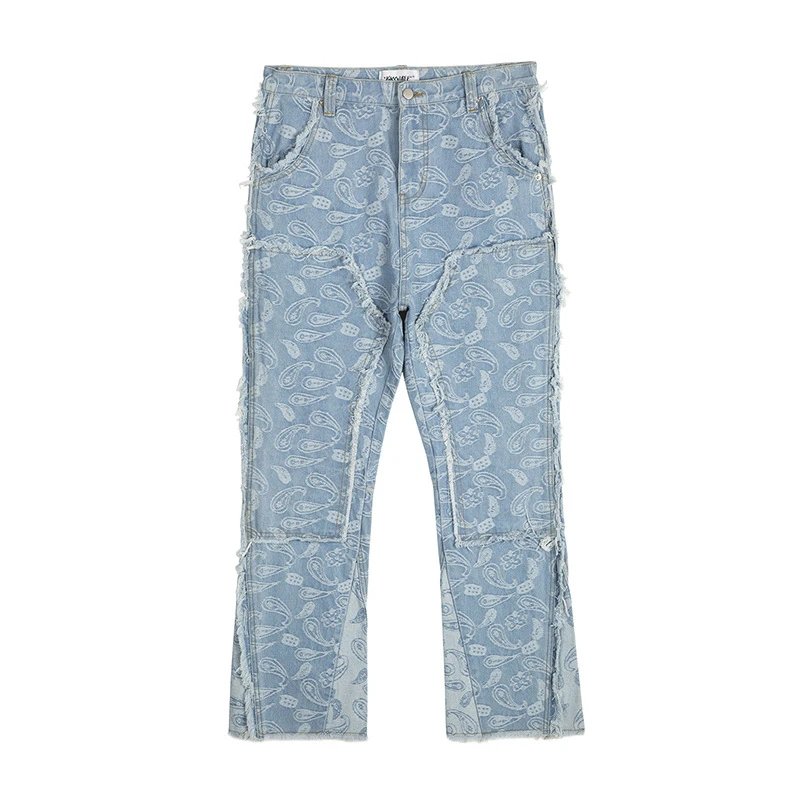 PACO RABANNE Printed Denim Pants with Frayed Details