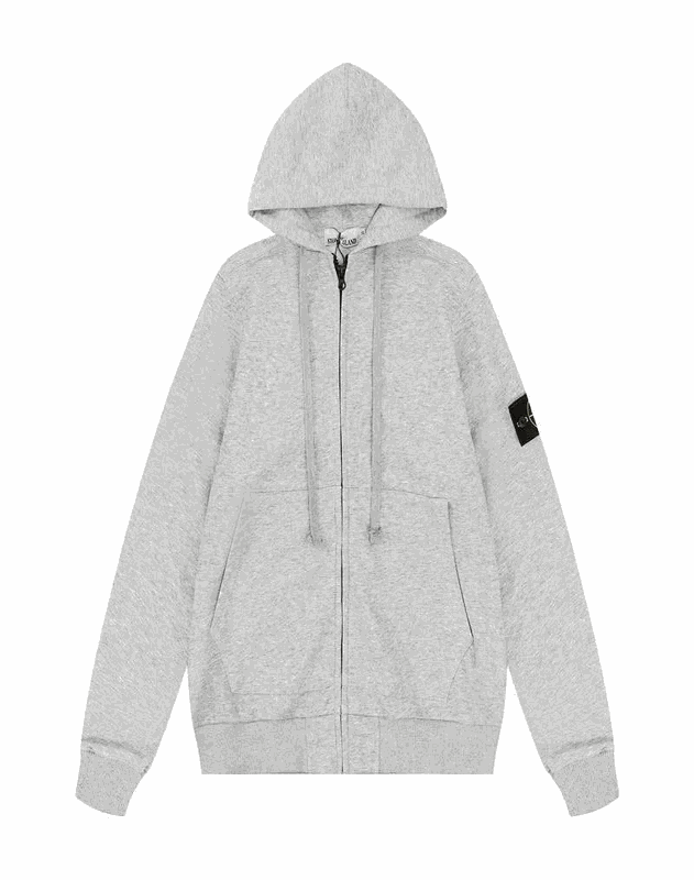Gray Zip-Up Hoodie with Logo Patch