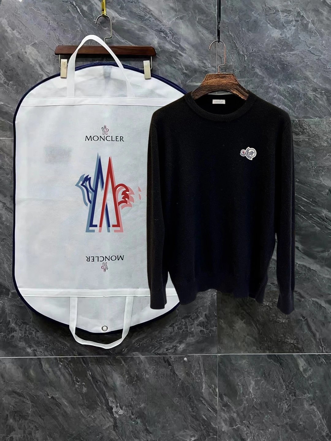 Moncler Black Knit Sweater with Logo Patch
