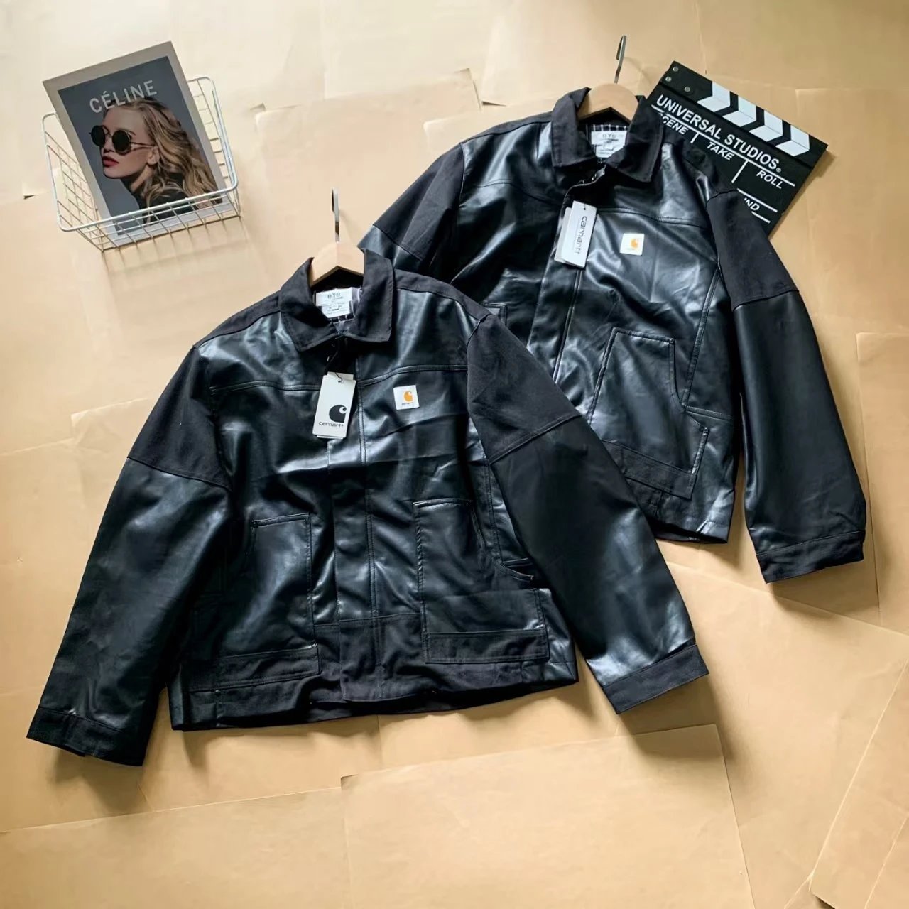 Carhartt Black Leather Jacket Men's Workwear Style