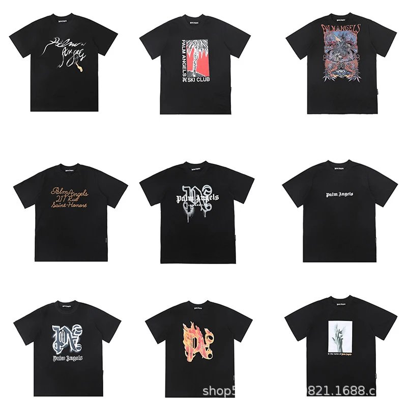 Palm Angels Black T-Shirts Collection with Logo and Graphic Designs