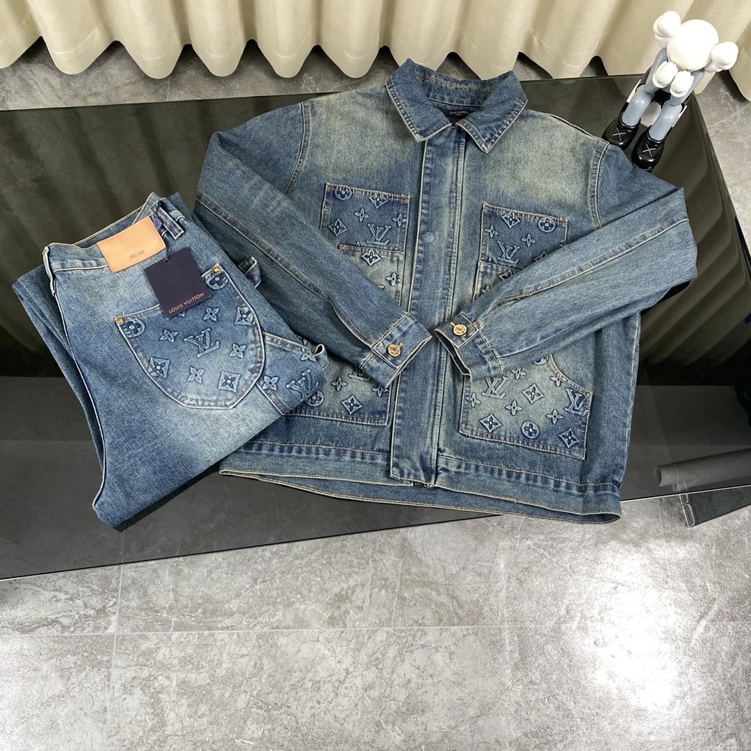 Louis Vuitton Denim Jacket and Jeans Set Monogram Pattern