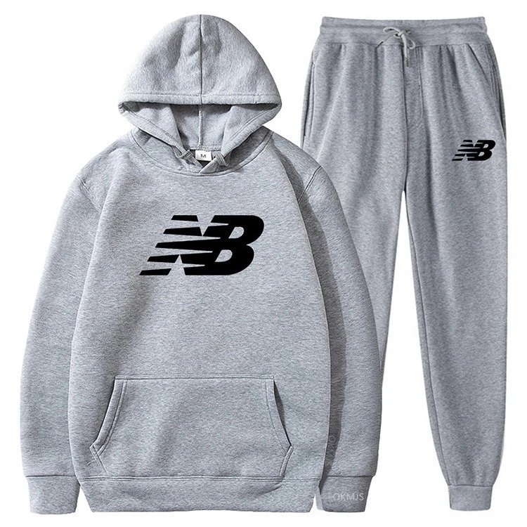 New Balance Gray Hoodie and Sweatpants Set for Men Women