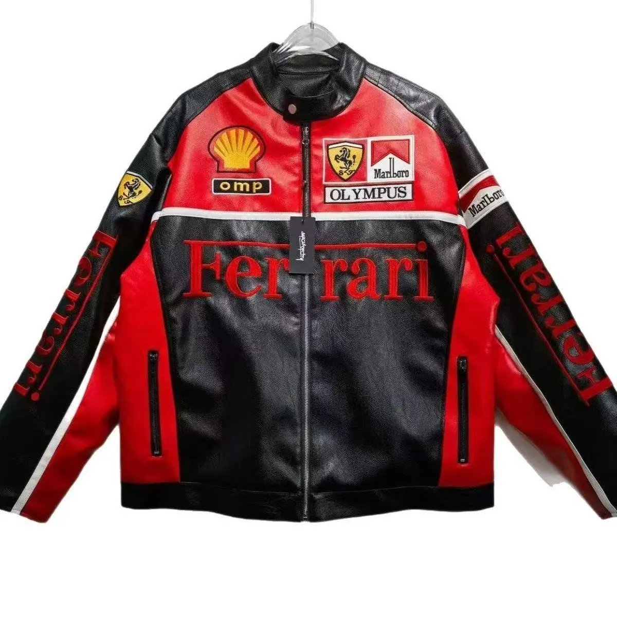 Ferrari Racing Leather Jacket Red Black Design