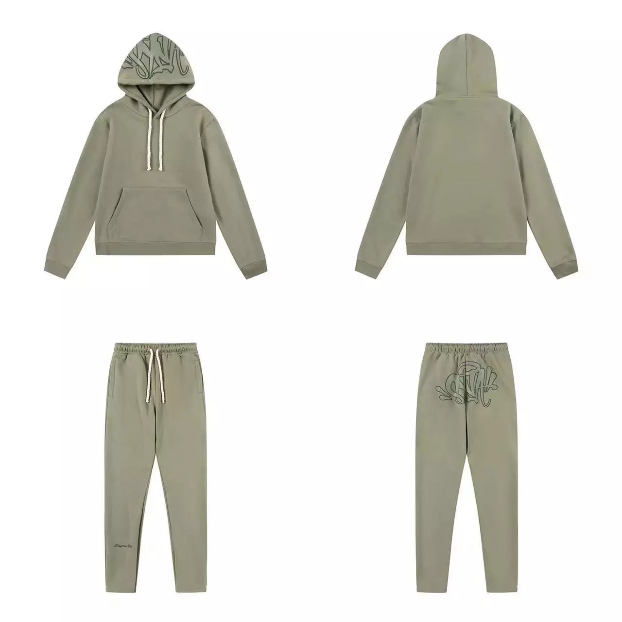 Olive Green Hoodie and Jogger Set with Logo Design