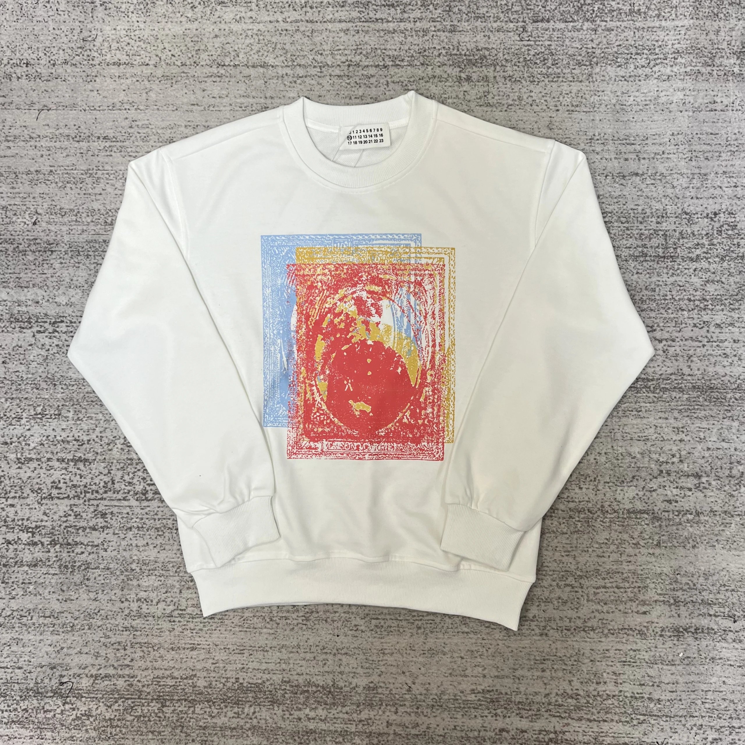 Abstract Print Crewneck Sweatshirt White