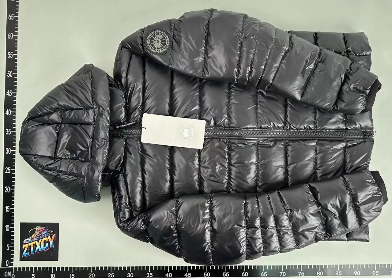 Canada Goose Black Puffer Jacket with Hood and Logo Patch