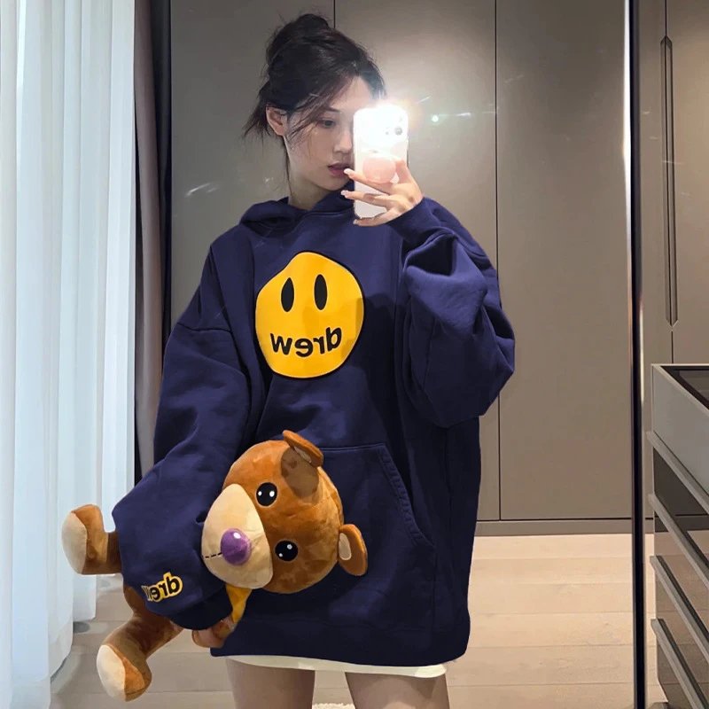 Werb Smiley Face Hoodie Oversized Sweatshirt Women's Casual Wear