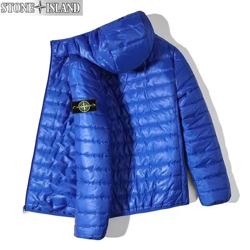 Stone Island Blue Quilted Hooded Jacket Men's Winter Outerwear