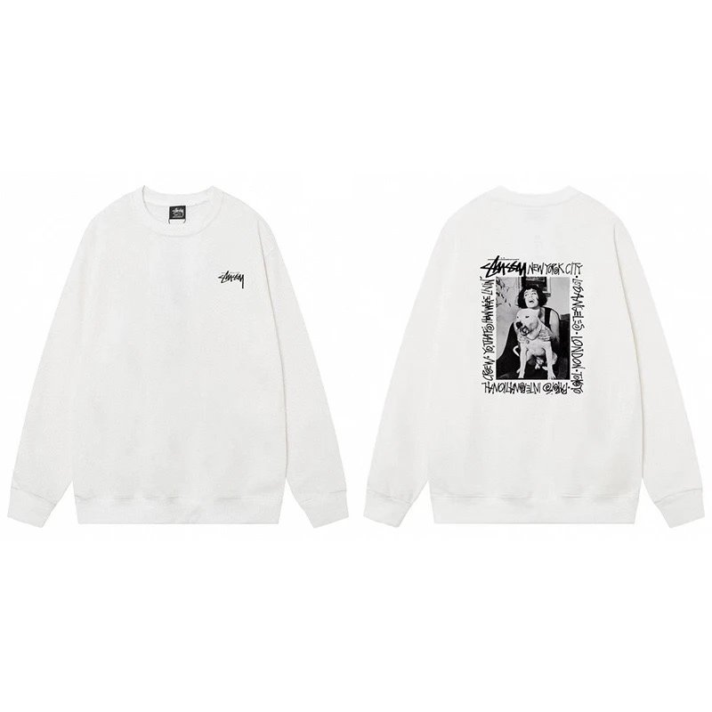 Stussy White Crewneck Sweatshirt with Graphic Print