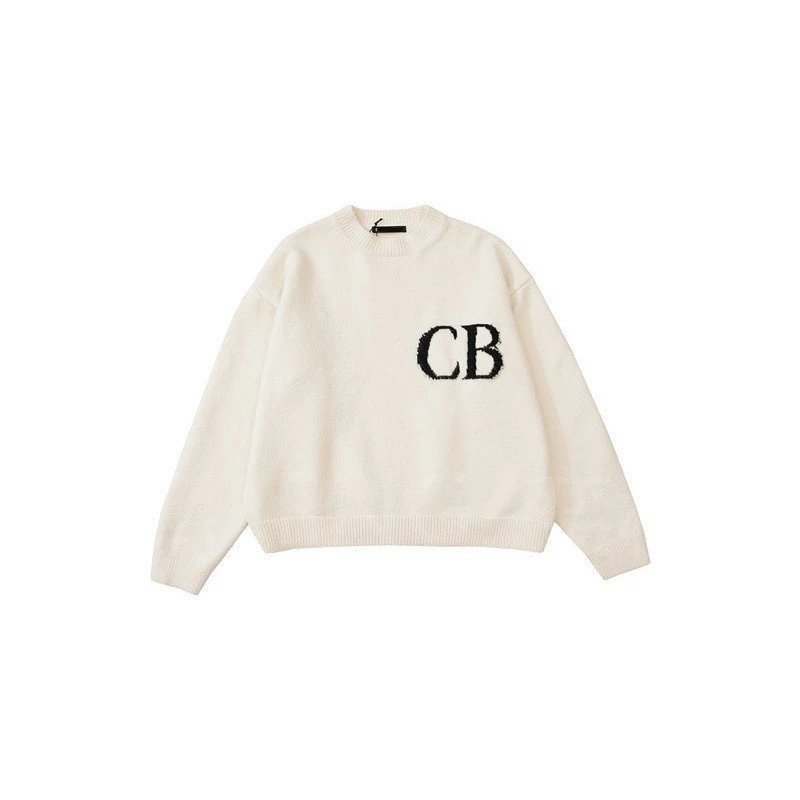 Cream Knit Sweater with CB Logo Design