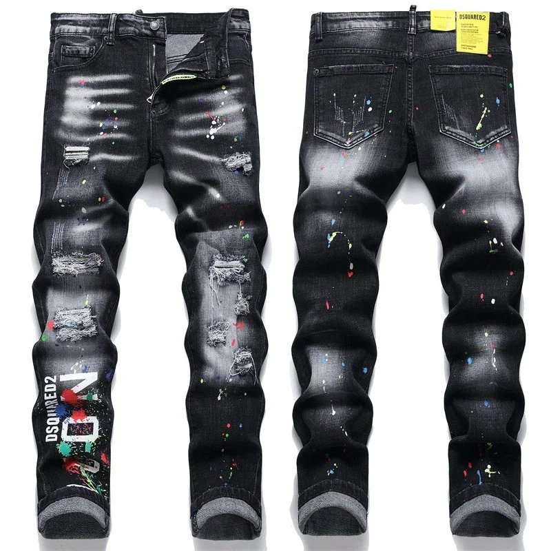 DSQUARED2 Men's Black Paint Splatter Ripped Jeans