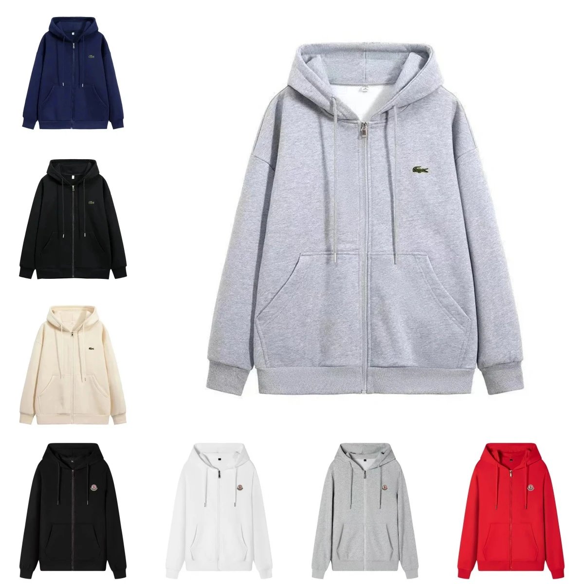 Lacoste Zip-Up Hoodie Men Women Casual Sweatshirt Hooded Jacket