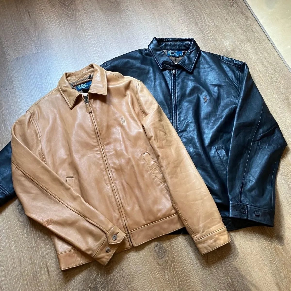 Leather Jacket Men's Classic Fit Tan and Black