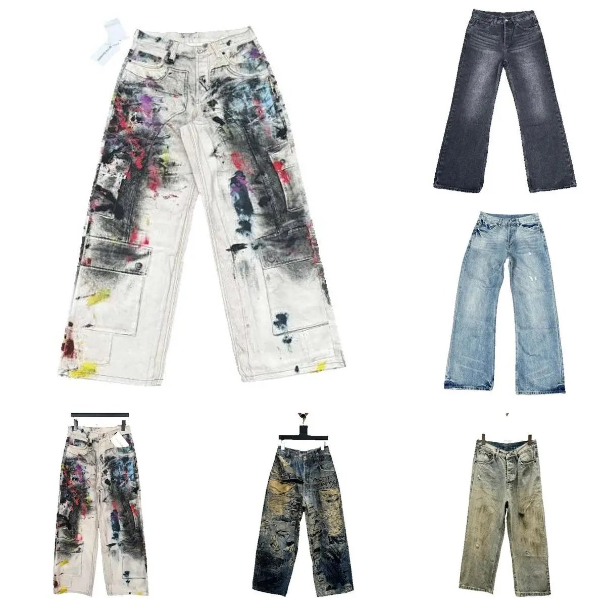 Artistic Paint Splatter Denim Pants Wide Leg Fashion Jeans