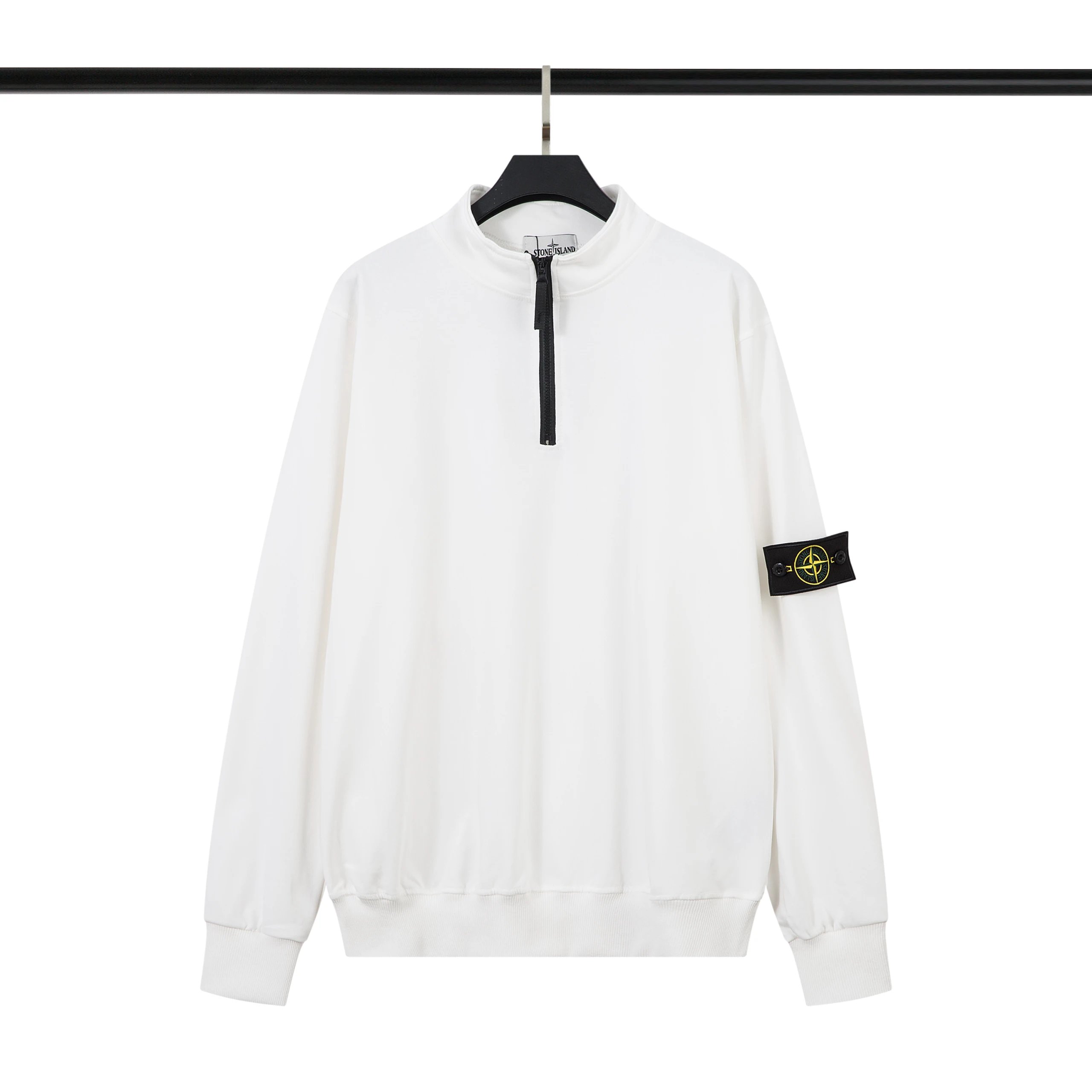 White Stone Island Half-Zip Sweatshirt with Logo Patch