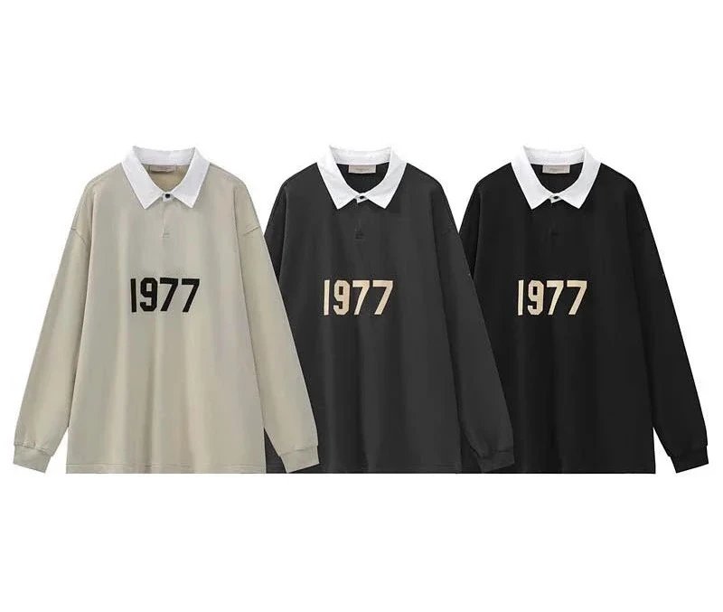 1977 Long Sleeve Polo Shirt Unisex Oversized Casual Top