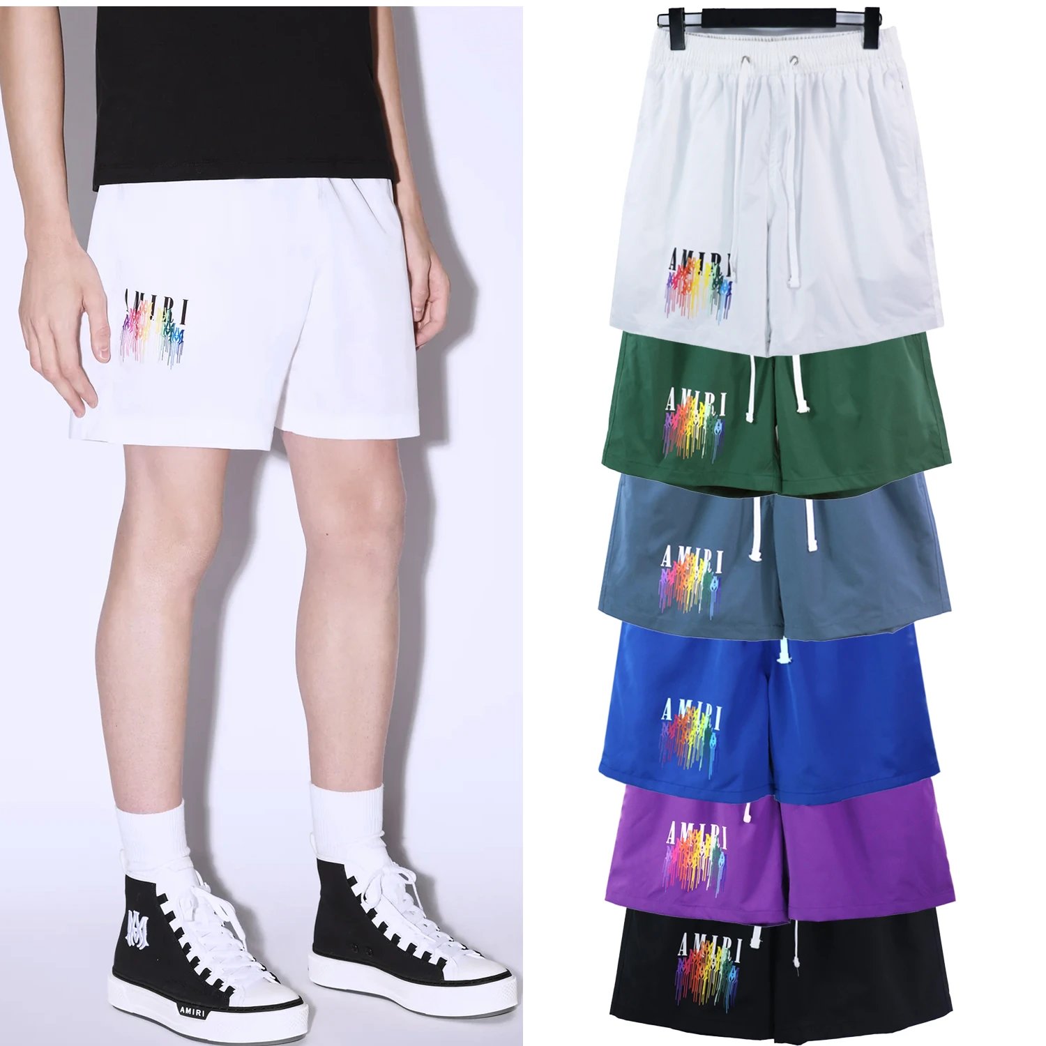 AMIRI Rainbow Logo Drawstring Shorts for Men