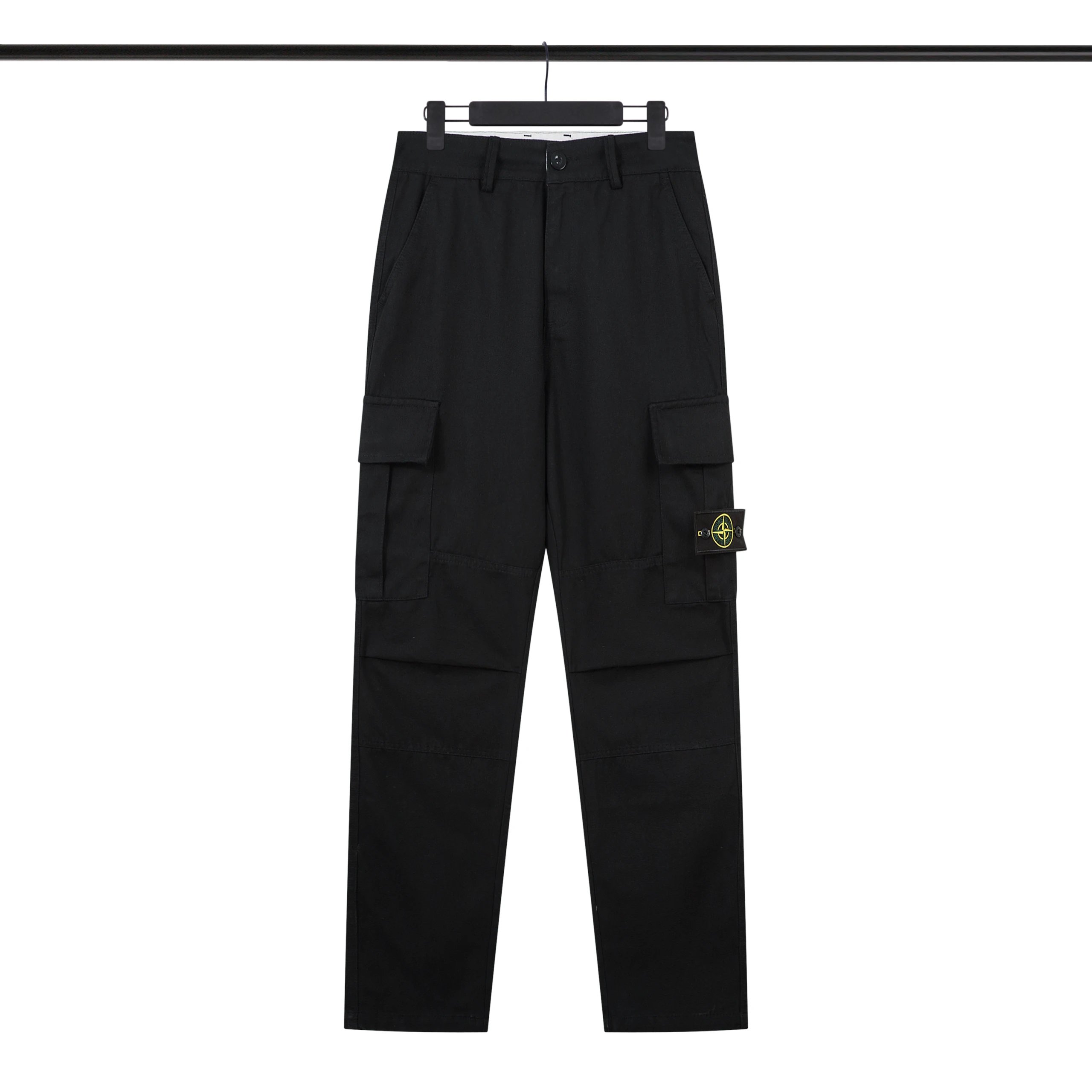Stone Island Black Cargo Pants with Logo Patch