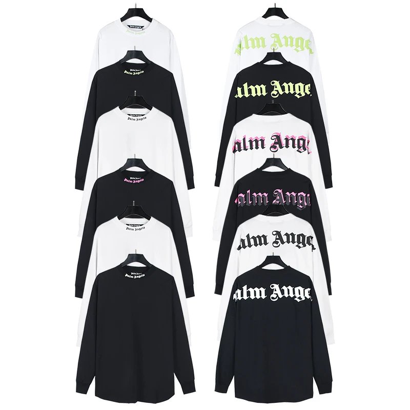 Palm Angels Long Sleeve T-Shirt Black White Gothic Logo