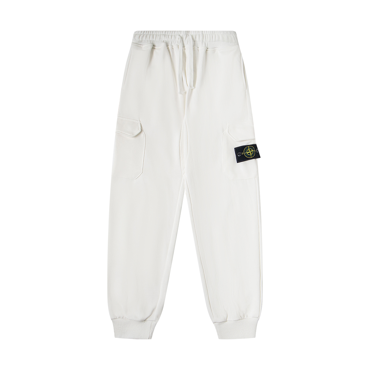 Stone Island White Cargo Sweatpants with Logo Patch