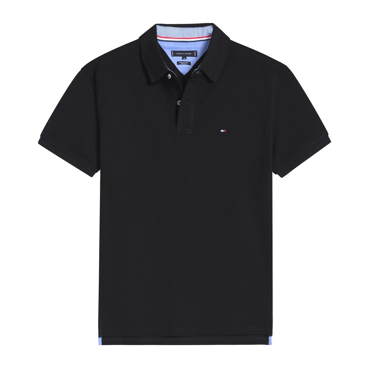 Men's Black Polo Shirt Classic Fit Cotton Pique