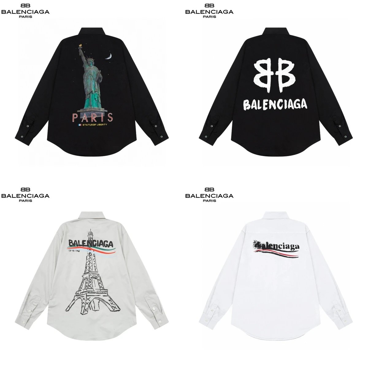 Balenciaga Paris Long Sleeve Shirt with Statue of Liberty and Eiffel Tower Print