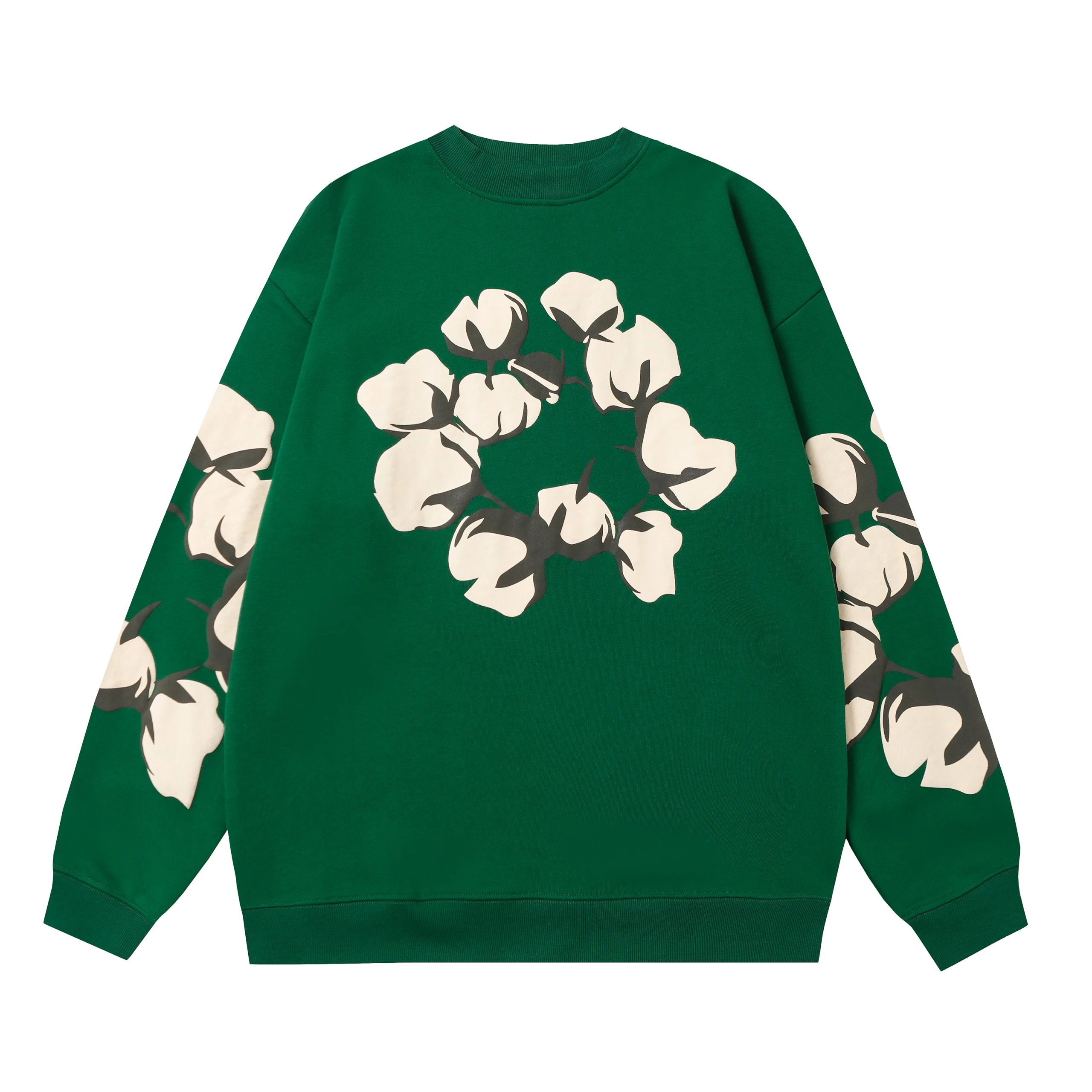 Green Cotton Floral Print Sweatshirt