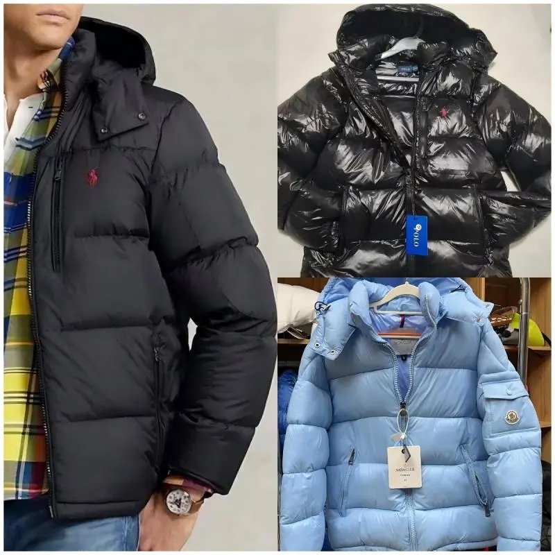 Men's Black Puffer Jacket with Hood and Logo