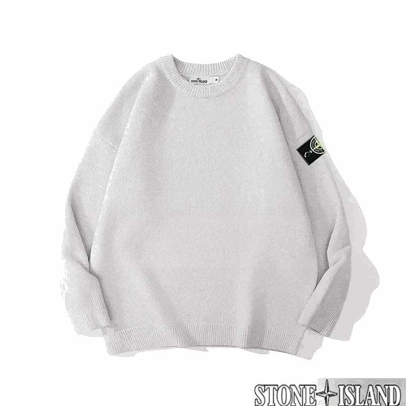 Stone Island White Crewneck Sweater Men's Knitwear