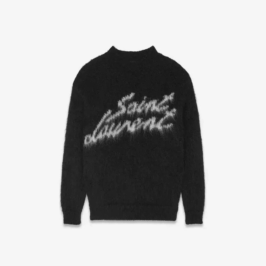 Saint Laurent Black Knit Sweater with Logo