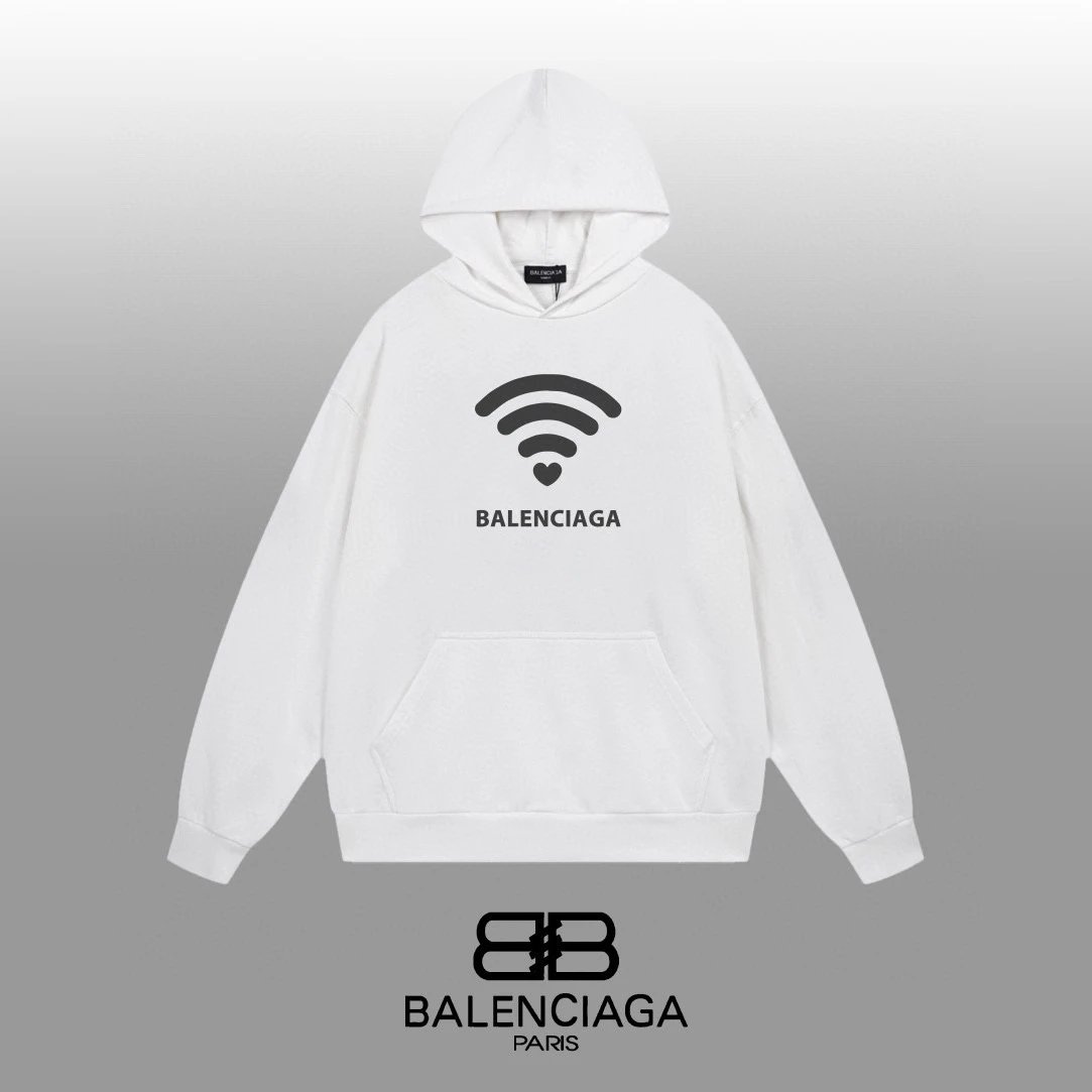 Balenciaga White Hoodie with WiFi Logo Design