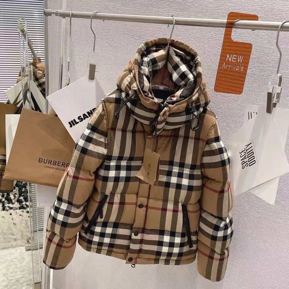 Burberry Check Pattern Puffer Jacket with Hood