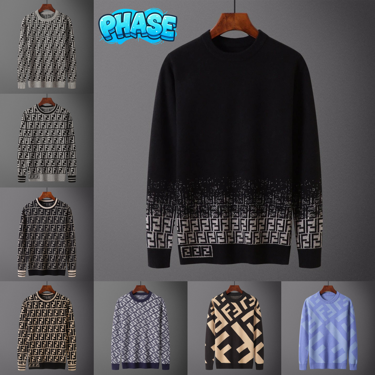 Men's Fashion Knit Sweater with FF Pattern Design